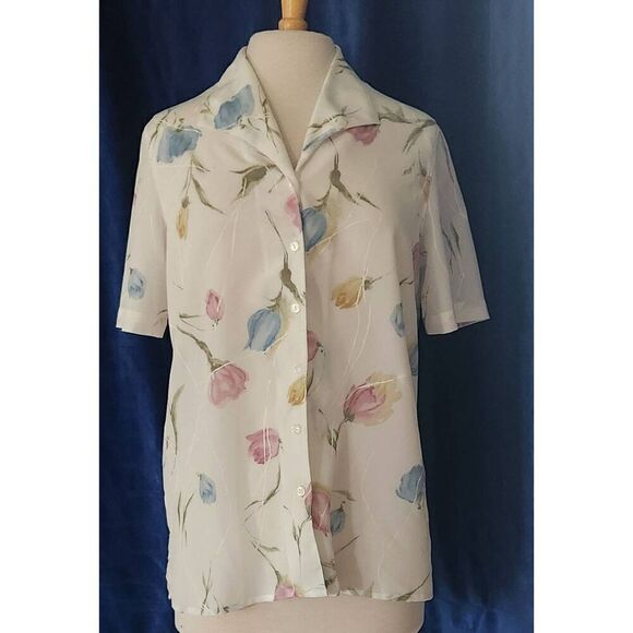 NEW Alfred Dunner Blouse with watercolor tulip pattern - Picture 1 of 7